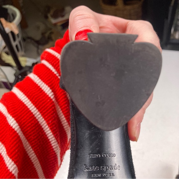 KATE SPADE NEW YORK Black Suede Tortoise Shell Spade Geometric Shape Heel Pump - Picture 7 of 9